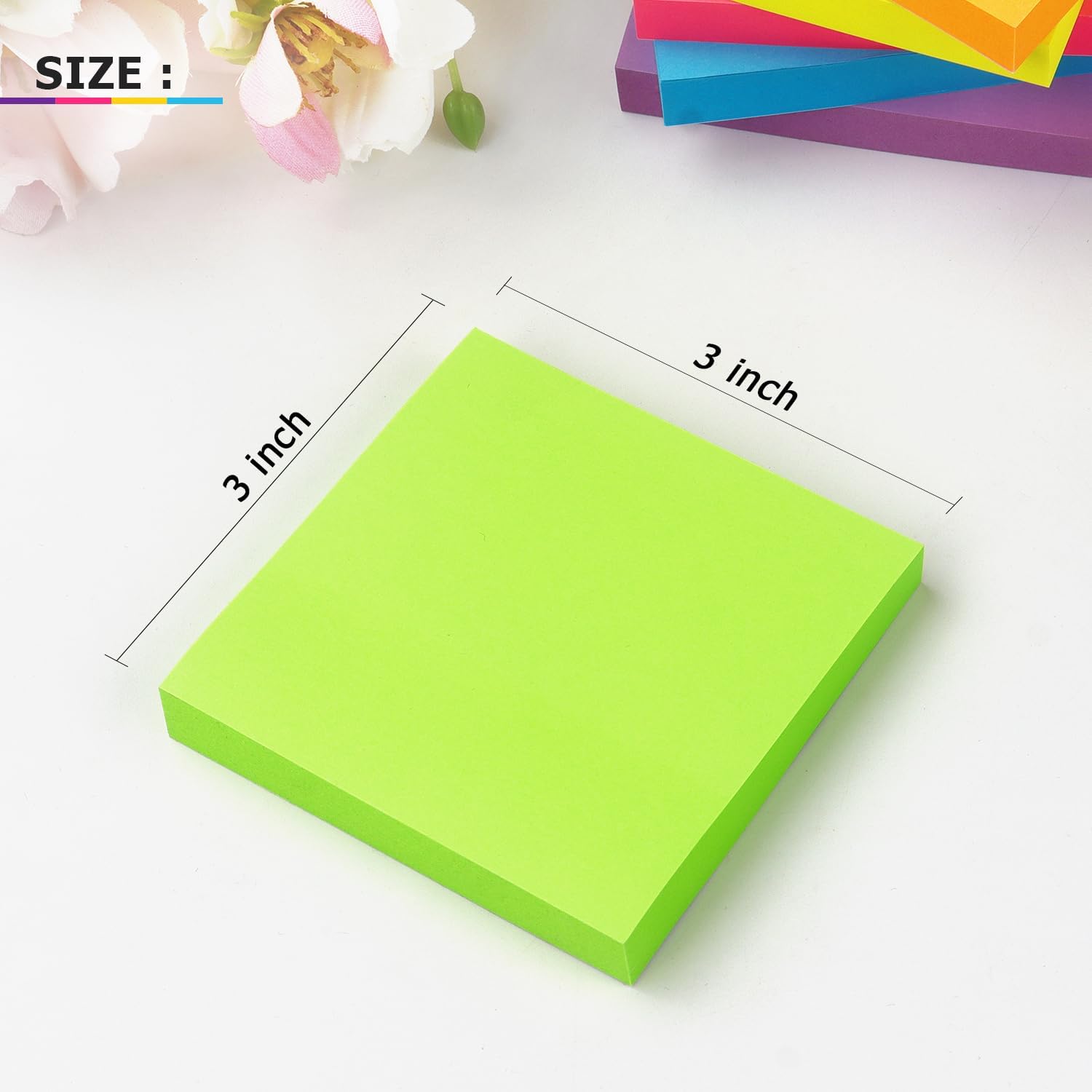 Sticky Notes 3x3 Inch, 6 Pack, Bright Colors, 100 Sheets/Pad, 600 Total | Bright Colors, Strong Self-Stick Adhesive, Removable & Repositionable, Ideal for Office, School, and Home Reminders