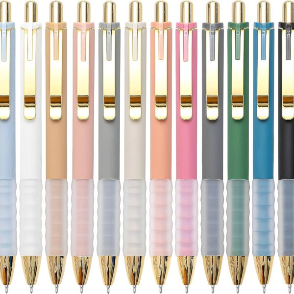Ballpoint Pens Black Medium Point 1mm Pen with Super Soft Grip Ball Point Pen for Men Women Retractable Pens (gold-12 pcs)